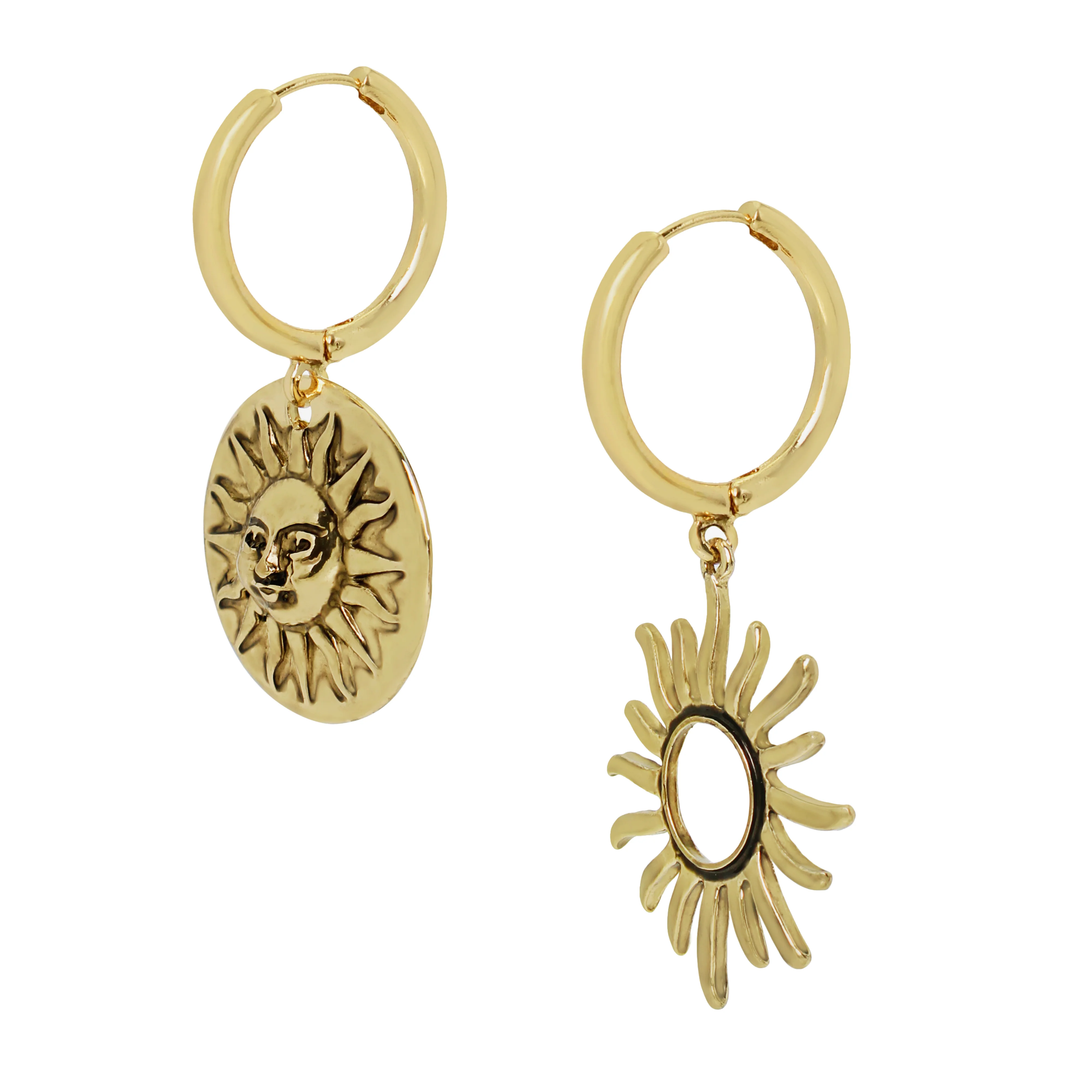 SUN BURST HOOP EARRINGS GOLD - Image 2