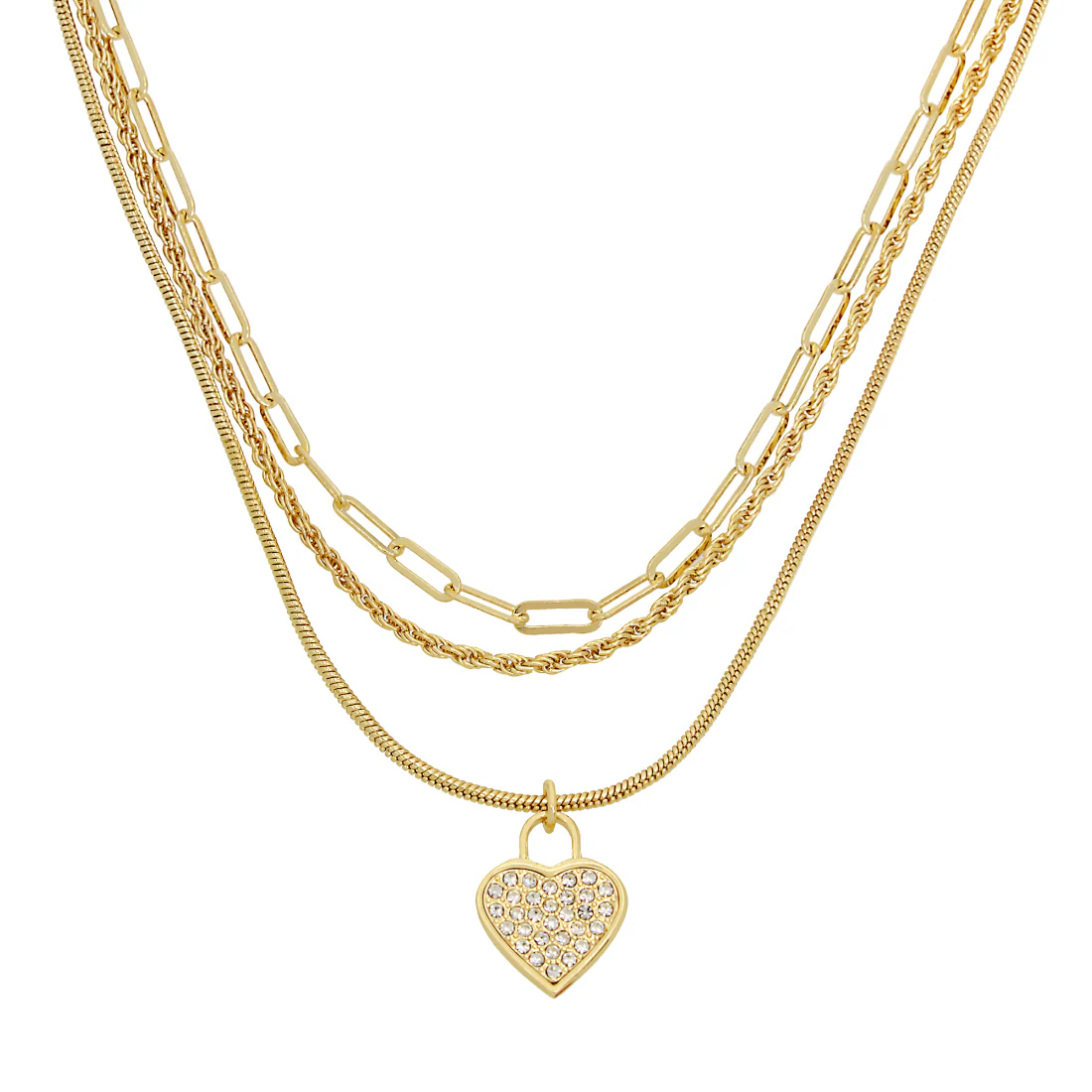 HEART CHARM MULTI STRAND NECKLACE GOLD - Image 3