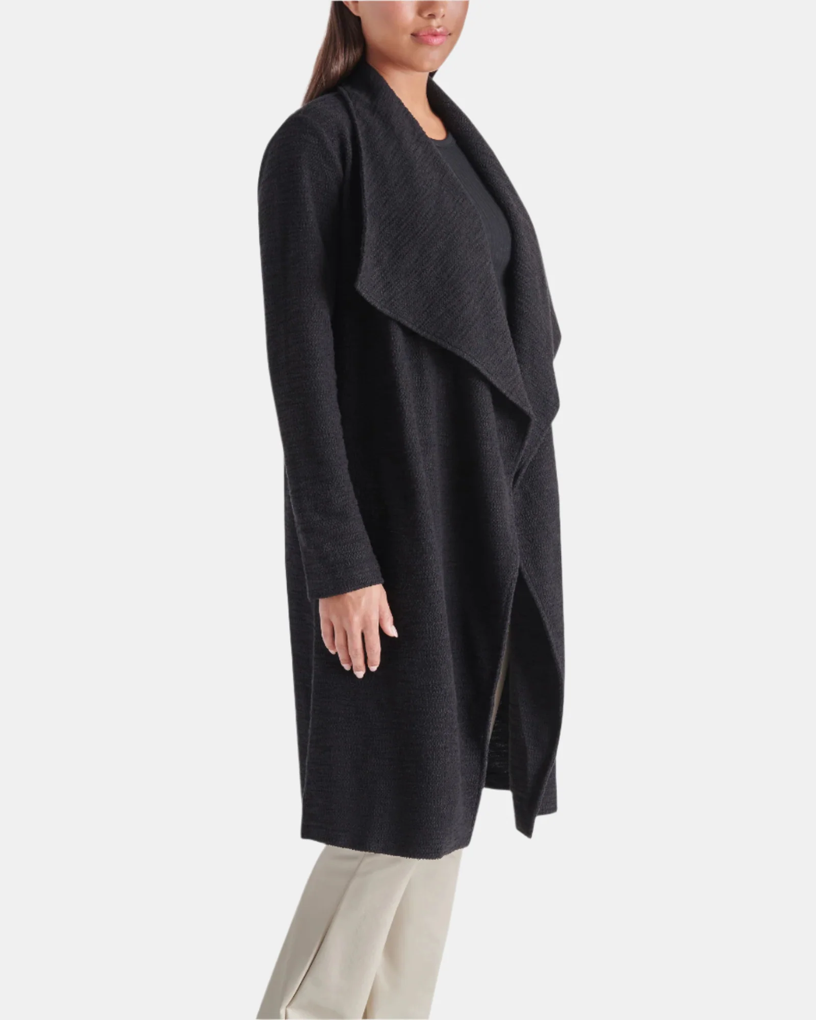 DRAPE FRONT SLUB KNIT JACKET BLACK - Image 2