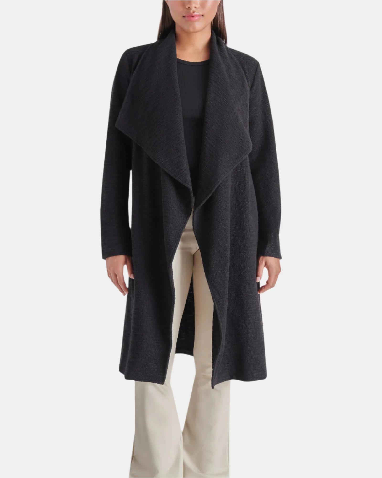 DRAPE FRONT SLUB KNIT JACKET BLACK - Image 3