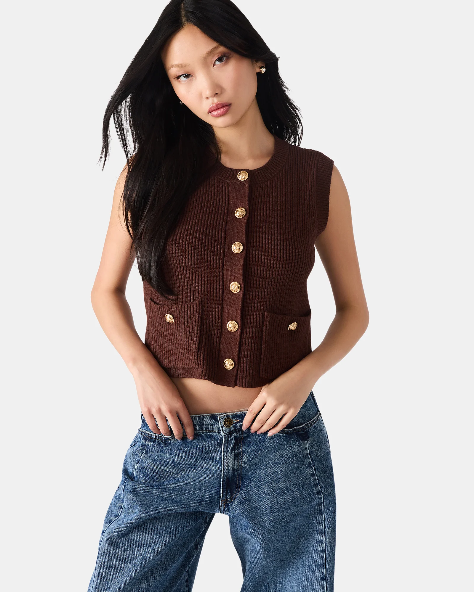 ALIYA SWEATER VEST BROWN - Image 2