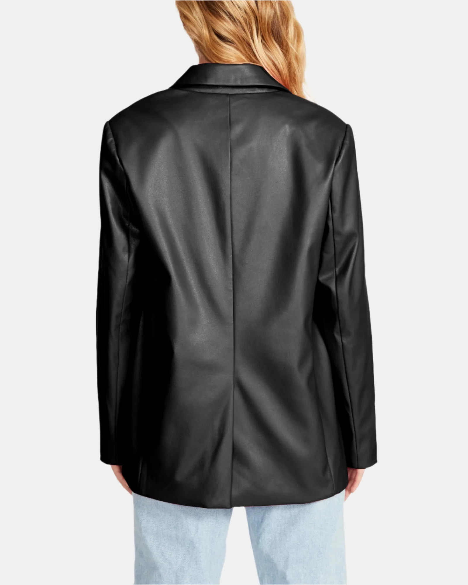 VEGAN LEATHER BOYFRIEND BLAZER BLACK - Image 4