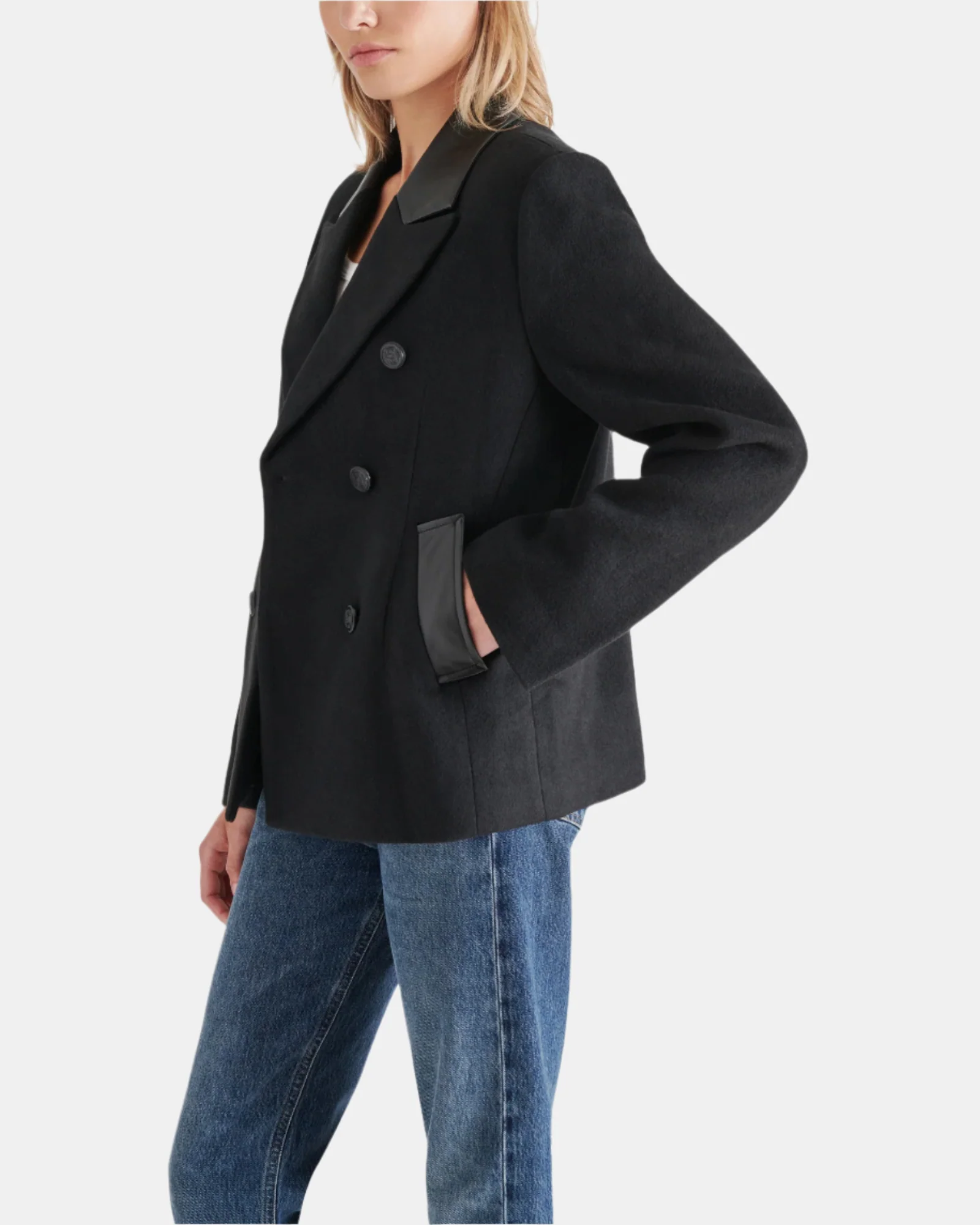 DOUBLE BREASTED PEACOAT BLACK - Image 2