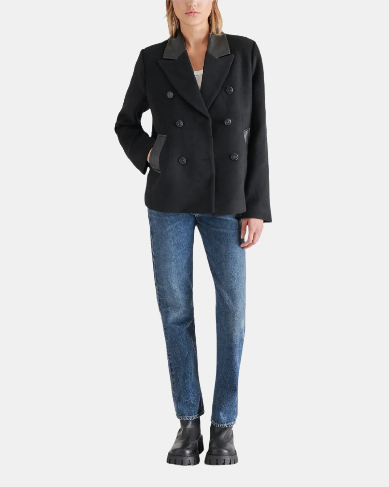 DOUBLE BREASTED PEACOAT BLACK - Image 4