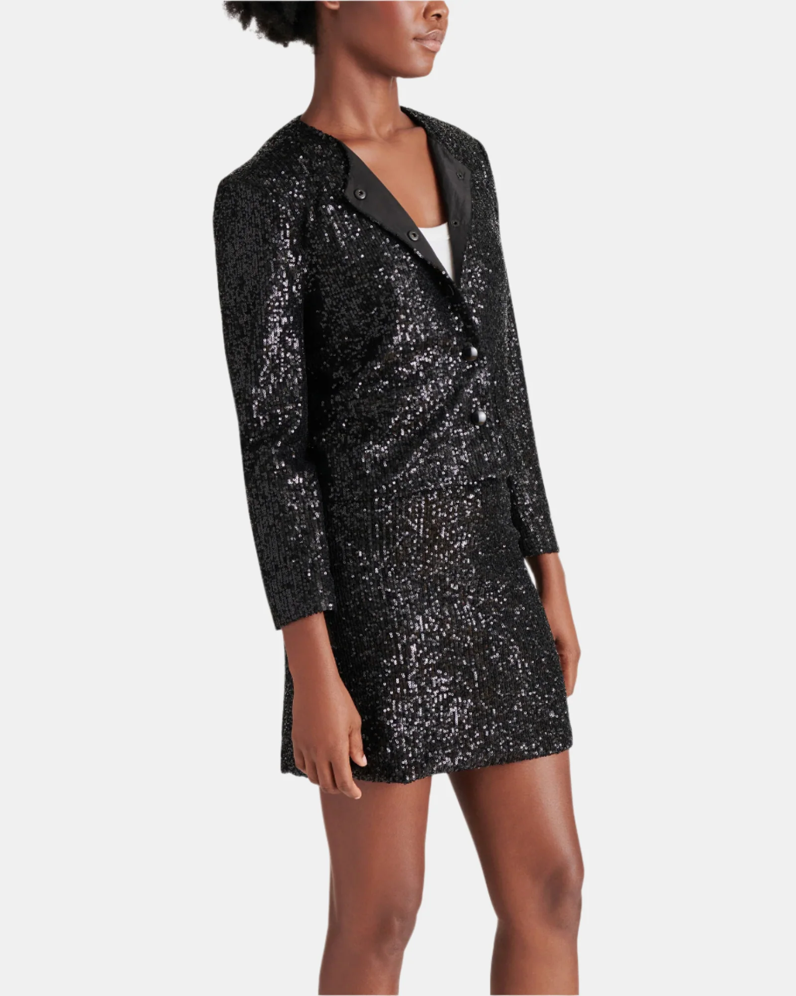 CROPPED SEQUIN JACKET BLACK - Image 2