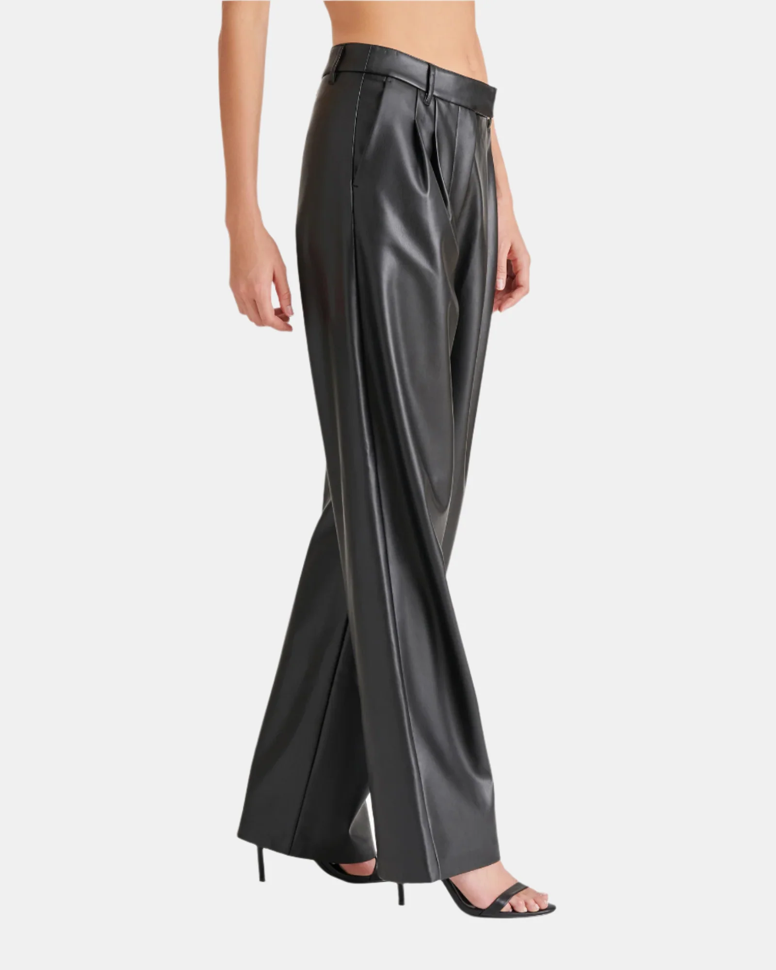 VEGAN LEATHER HIGH RISE TROUSER PANTS BLACK - Image 2