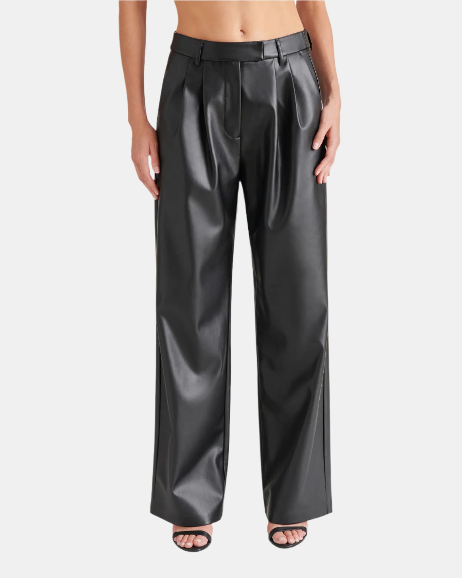 VEGAN LEATHER HIGH RISE TROUSER PANTS BLACK - Image 3