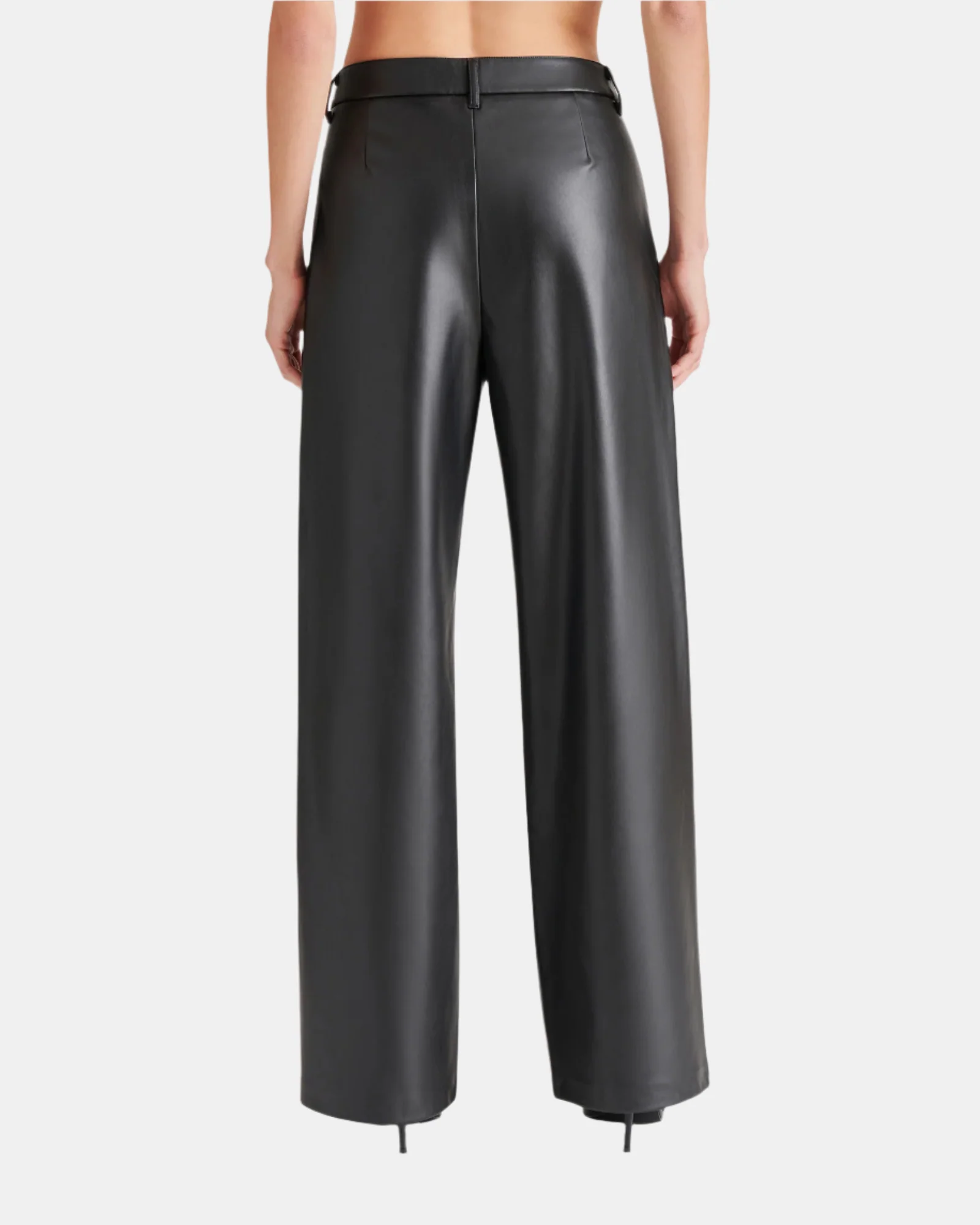 VEGAN LEATHER HIGH RISE TROUSER PANTS BLACK - Image 4