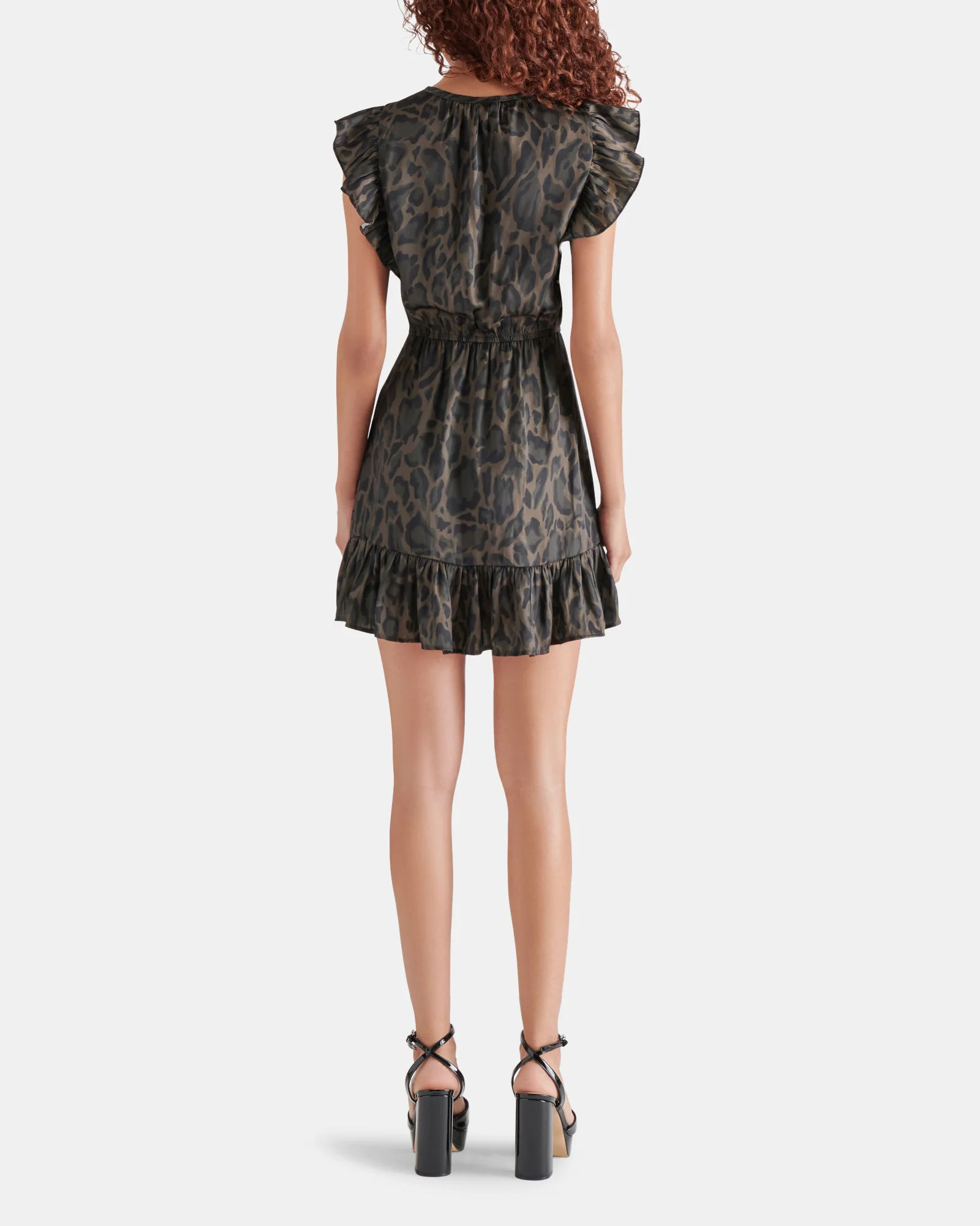 WASHED SATIN NOTCH NECK MINI DRESS GREEN MULTI - Image 4