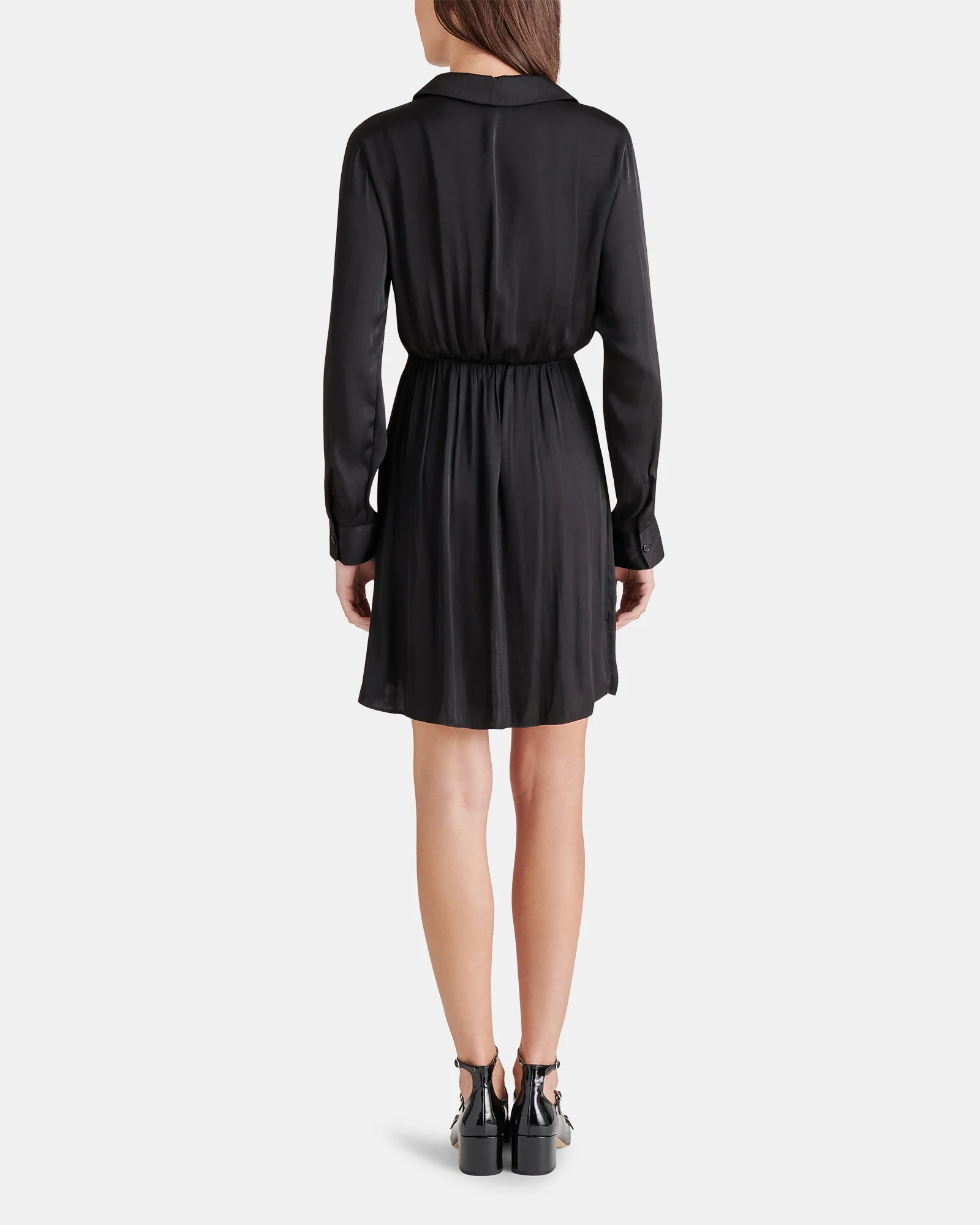 WASHED SATIN FAUX WRAP DRESS BLACK - Image 4